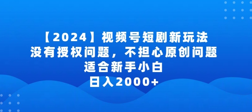 2024视频号短剧玩法，没有授权问题，不担心原创问题，适合新手小白，日入2000+-主题库网创