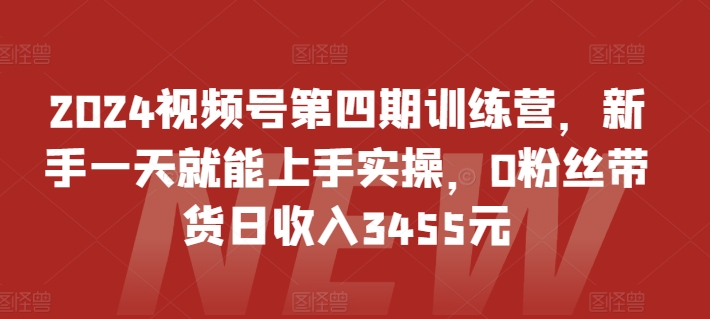 2024视频号第四期训练营，新手一天就能上手实操，0粉丝带货日收入3455元-主题库网创