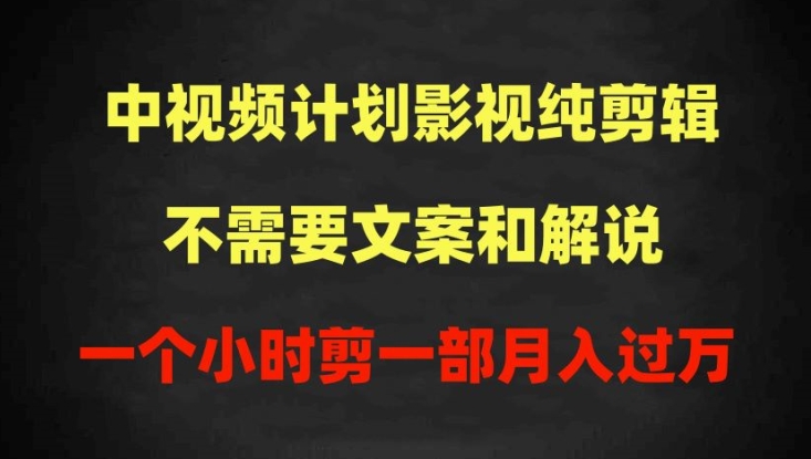 中视频计划影视纯剪辑，不需要文案和解说，一个小时剪一部，100%过原创月入过万-主题库网创