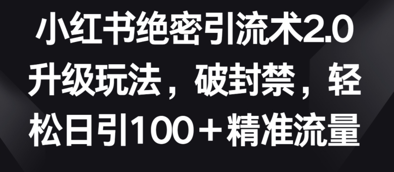 小红书绝密引流术2.0升级玩法，破封禁，轻松日引100+精准流量-主题库网创