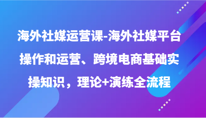 海外社媒运营课-海外社媒平台操作和运营、跨境电商基础实操知识，理论+演练全流程-主题库网创