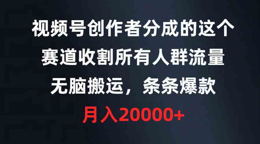 （9406期）视频号创作者分成的这个赛道，收割所有人群流量，无脑搬运，条条爆款，…-主题库网创