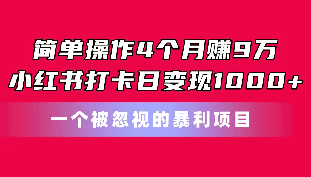 简单操作4个月赚9万！小红书打卡日变现1000+！一个被忽视的暴力项目-主题库网创