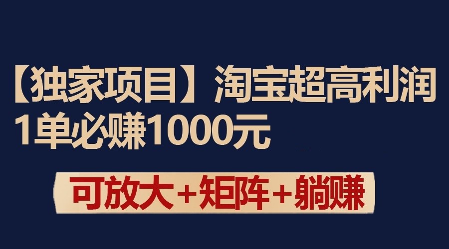 独家淘宝超高利润项目：1单必赚1000元，可放大可矩阵操作-主题库网创