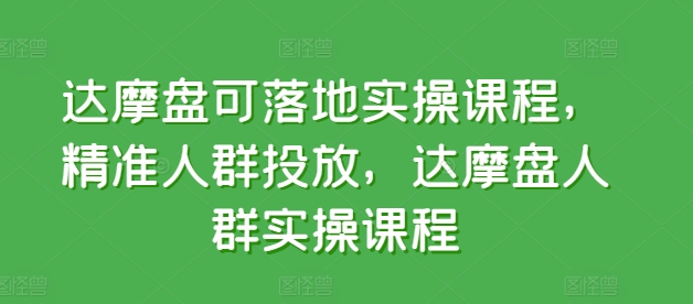 达摩盘可落地实操课程，精准人群投放，达摩盘人群实操课程-主题库网创