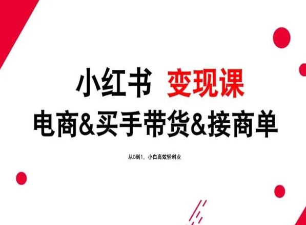 2024年最新小红书变现课，电商&买手带货&接商单，从0到1，小白高效轻创业-主题库网创