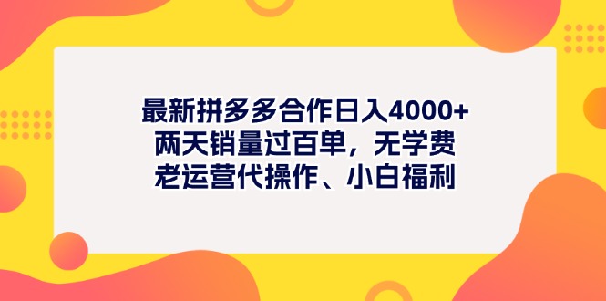 最新拼多多项目日入4000+两天销量过百单，无学费、老运营代操作、小白福利-主题库网创