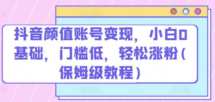 抖音颜值账号变现，小白0基础，门槛低，​轻松涨粉(保姆级教程)-主题库网创