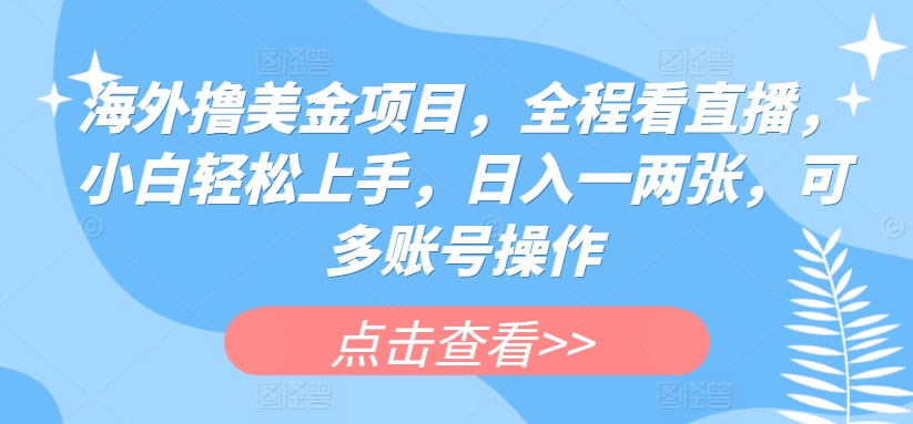 海外撸美金项目，全程看直播，小白轻松上手，日入一两张，可多账号操作-主题库网创