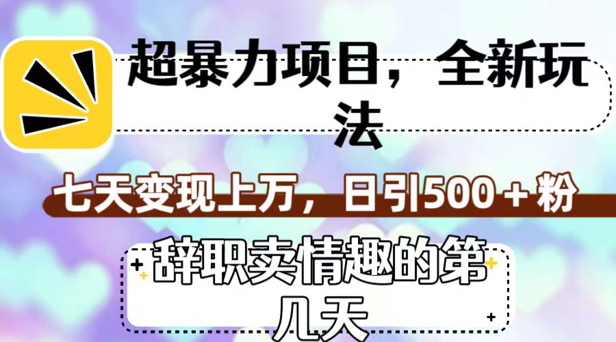 超暴利项目，全新玩法（辞职卖情趣的第几天），七天变现上万，日引500+粉-主题库网创