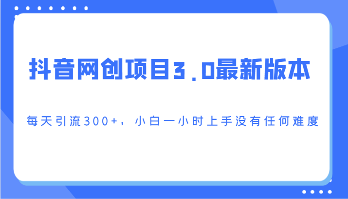 抖音网创项目3.0最新版本，每天引流300+，小白一小时上手没有任何难度-主题库网创