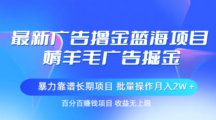 最新广告撸金蓝海项目，薅羊毛广告掘金 长期项目 批量操作月入2W＋-主题库网创