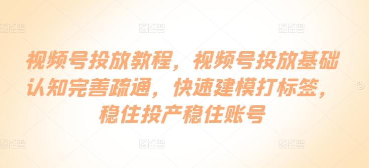 视频号投放教程，​视频号投放基础认知完善疏通，快速建模打标签，稳住投产稳住账号-主题库网创