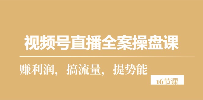 （10207期）视频号直播全案操盘课，赚利润，搞流量，提势能（16节课）-主题库网创