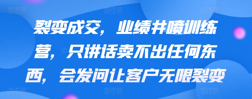 裂变成交，业绩井喷训练营，只讲话卖不出任何东西，会发问让客户无限裂变-主题库网创