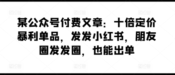 某公众号付费文章：十倍定价暴利单品，发发小红书，朋友圈发发圈，也能出单-主题库网创