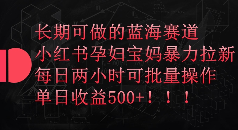 长期可做的蓝海赛道，小红书孕妇宝妈暴力拉新玩法，每日两小时可批量操作，单日收益500+-主题库网创