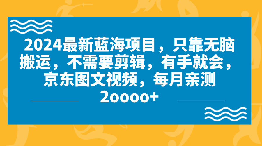 2024蓝海项目，无脑搬运，京东图文视频，每月亲测2oooo+-主题库网创