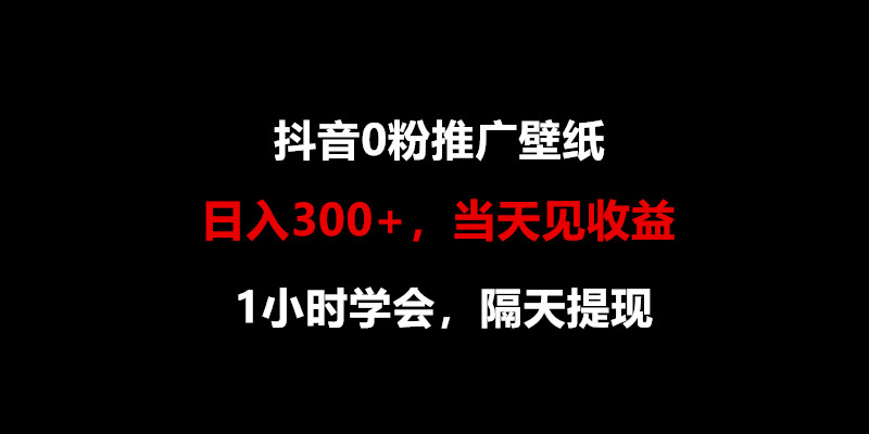 日入300+，抖音0粉推广壁纸，1小时学会，当天见收益，隔天提现-主题库网创