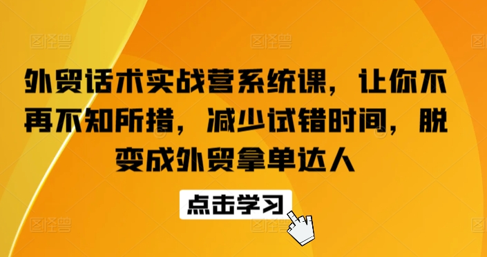 外贸话术实战营系统课，让你不再不知所措，减少试错时间，脱变成外贸拿单达人-主题库网创