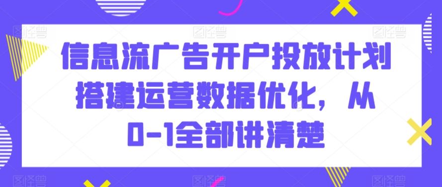 信息流广告开户投放计划搭建运营数据优化，从0-1全部讲清楚-主题库网创