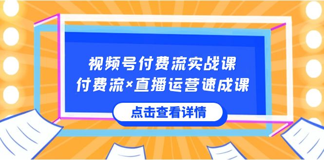 视频号付费流实战课，付费流×直播运营速成课，让你快速掌握视频号核心运..-主题库网创