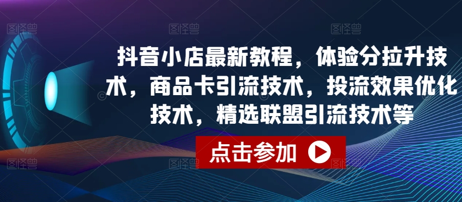 抖音小店最新教程，体验分拉升技术，商品卡引流技术，投流效果优化技术，精选联盟引流技术等-主题库网创