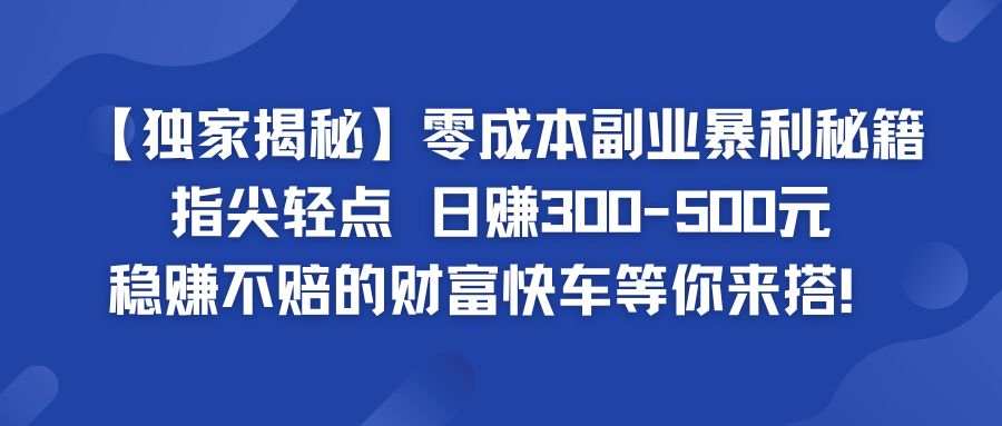 零成本副业暴利秘籍 日赚300-500元 稳赚不赔的财富快车等你来搭！-主题库网创