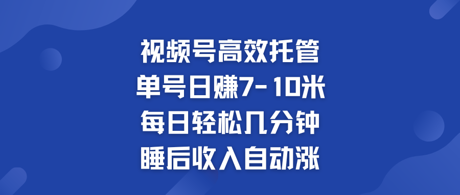 视频号高效托管 单号日赚7-10米  多号运营 财富加速无上限！-主题库网创