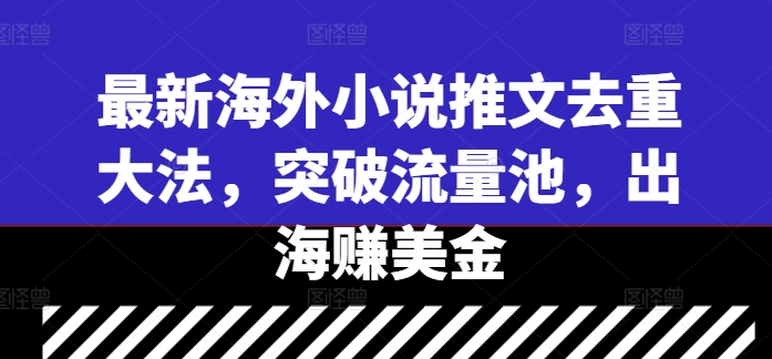 最新海外小说推文去重大法，突破流量池，出海赚美金-主题库网创