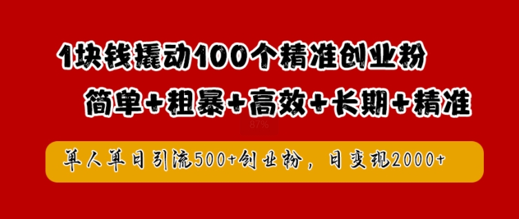 1块钱撬动100个精准创业粉，简单粗暴高效长期精准，单人单日引流500+创业粉，日变现2k【揭秘】-主题库网创