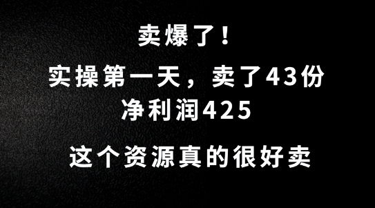 这个资源，需求很大，实操第一天卖了43份，净利润425【揭秘】-主题库网创