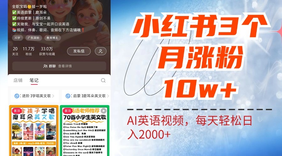 小红书三个月涨粉10W，AI英语视频0成本制作，每天轻松日入2000+-主题库网创