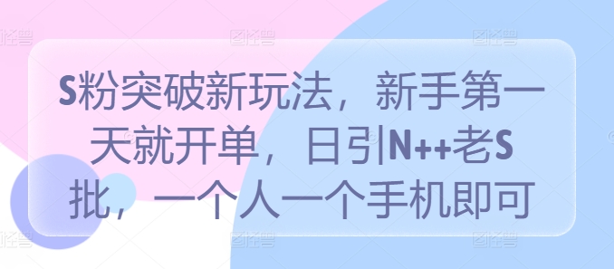 S粉突破新玩法，新手第一天就开单，日引N++老S批，一个人一个手机即可【揭秘】-主题库网创