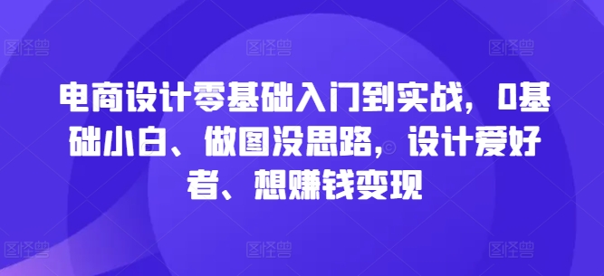 电商设计零基础入门到实战，0基础小白、做图没思路，设计爱好者、想赚钱变现-主题库网创